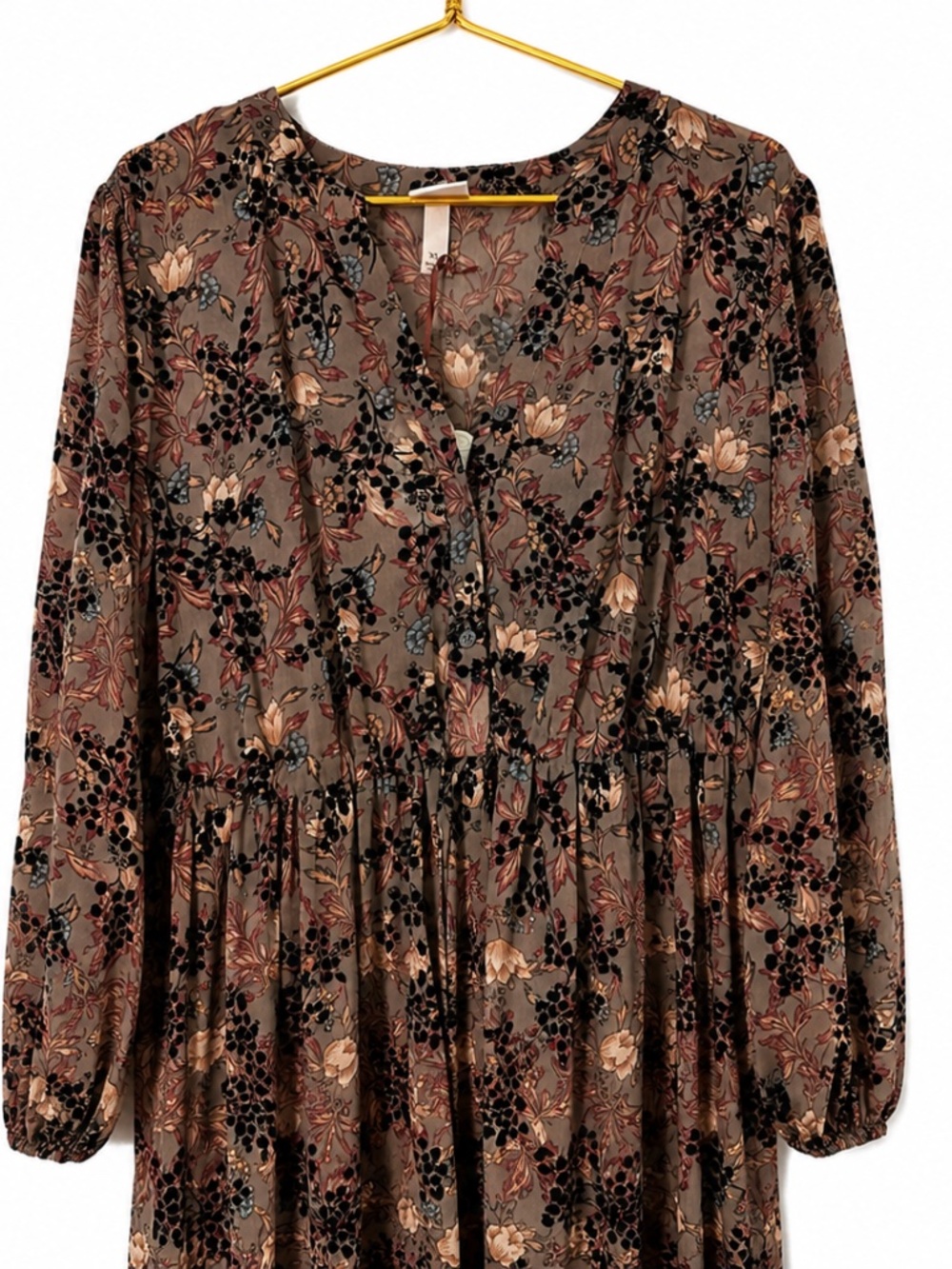 Knox Rose Brown Maxi, Long Sleeves Floral Dress